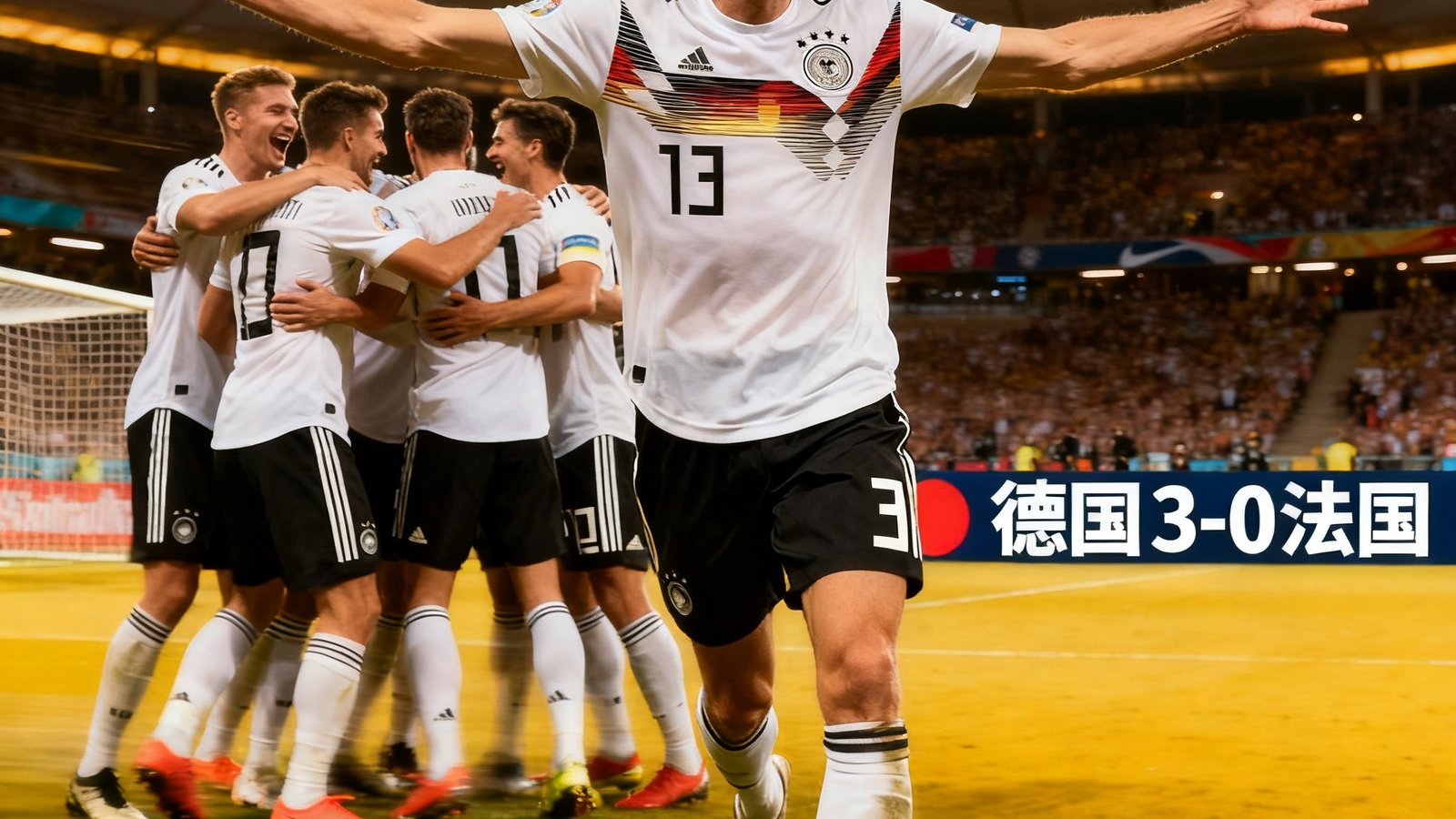 德国队3比0战胜法国，穆勒梅开二度后兴奋庆祝
